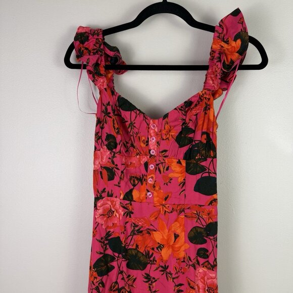 Chelsea28 Pink Floral Ruffle Strap Midi Dress Size XXS Boho Handkerchief Hem - Picture 3 of 10